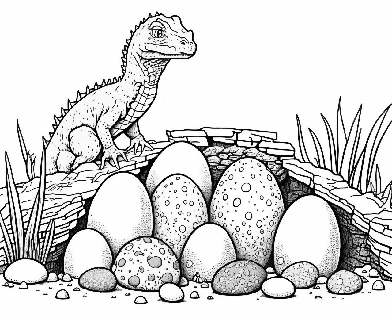 Dinoszaurusz egy tojásokkal teli fészek fölött