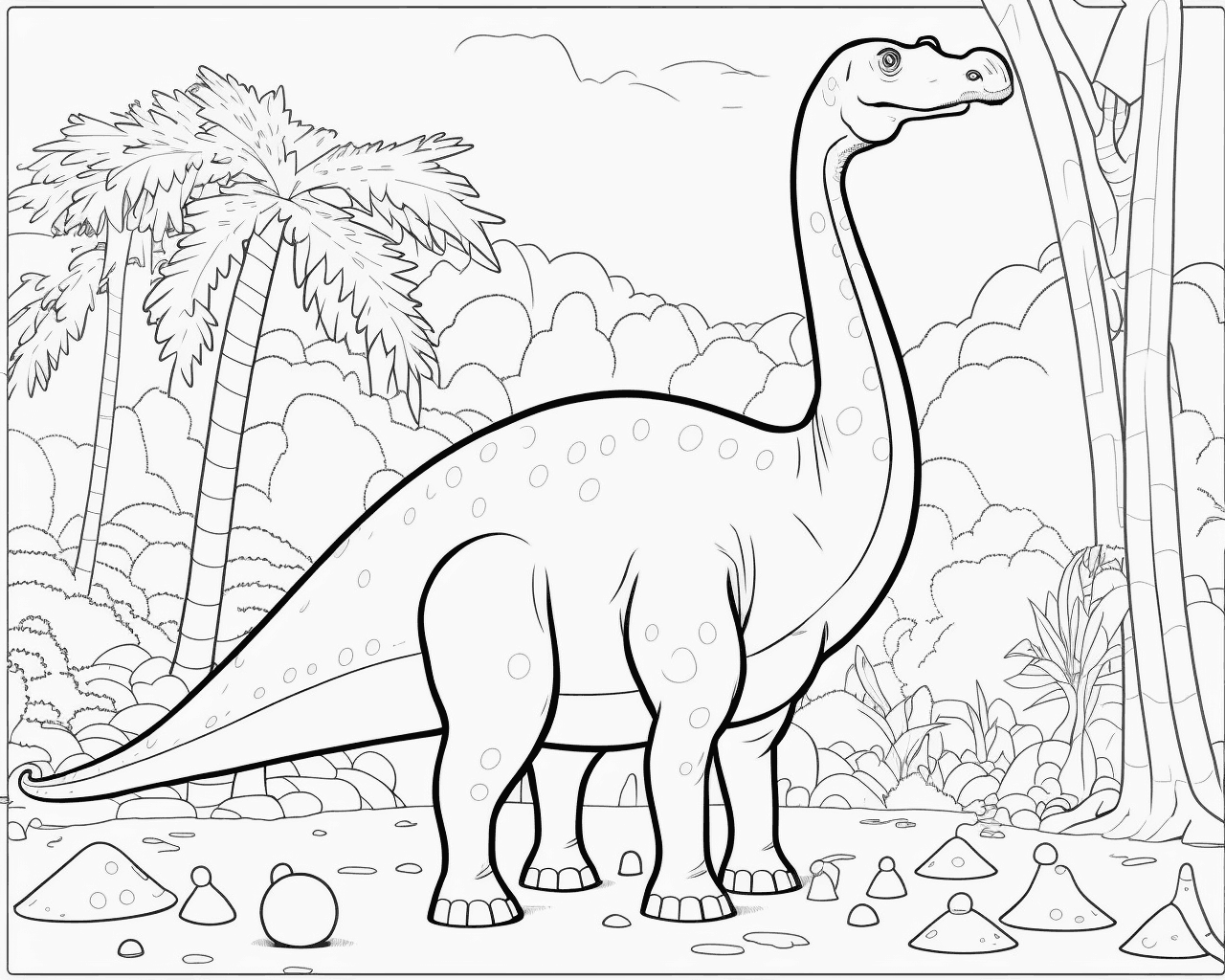 Hosszú nyakú dinoszaurusz egy pálmánál
