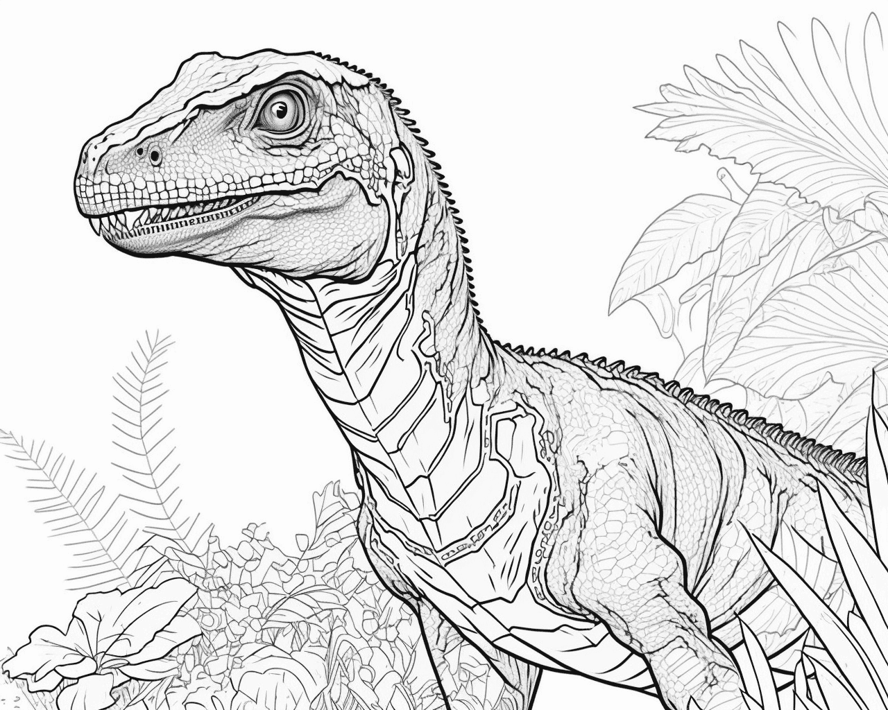 Ragadozó dinoszaurusz közelről páfrányok között
