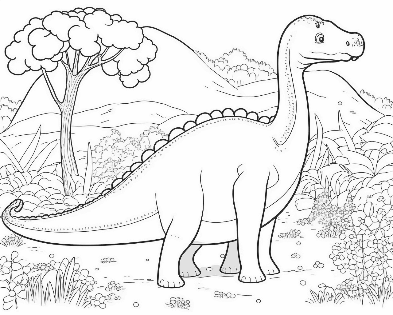 Hosszú nyakú dinoszaurusz egy fa mellett