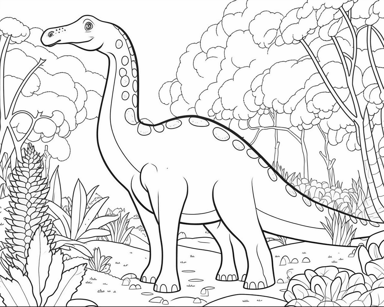 Foltos hosszú nyakú dinoszaurusz az erdőben