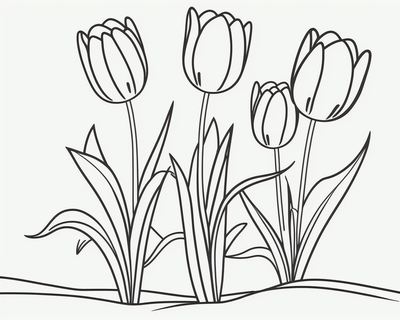 Négy tulipán széles levelekkel