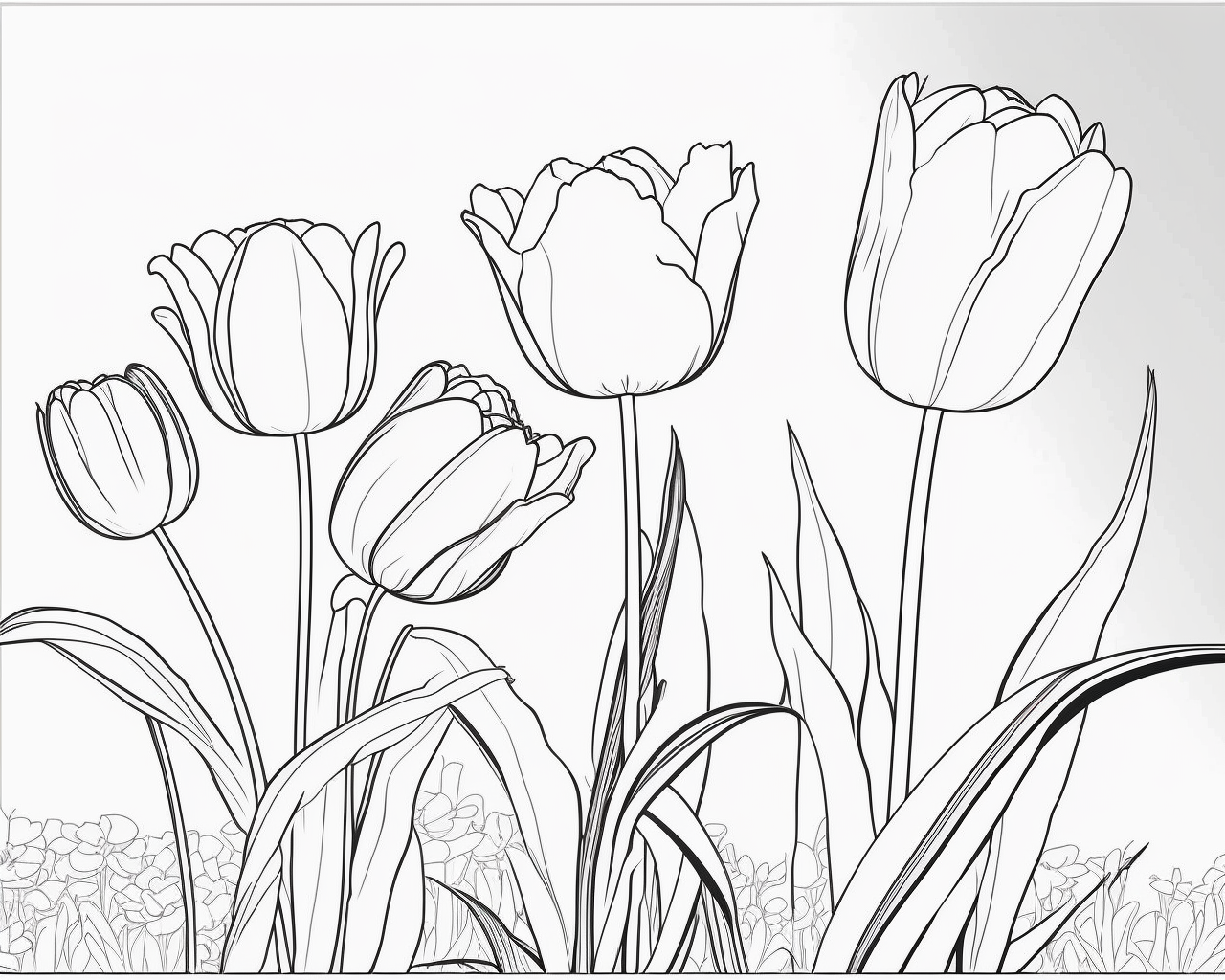 Magas tulipánok egy virágágyás fölött