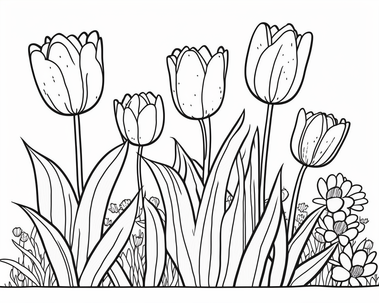 Pöttyös tulipánok és apró virágok