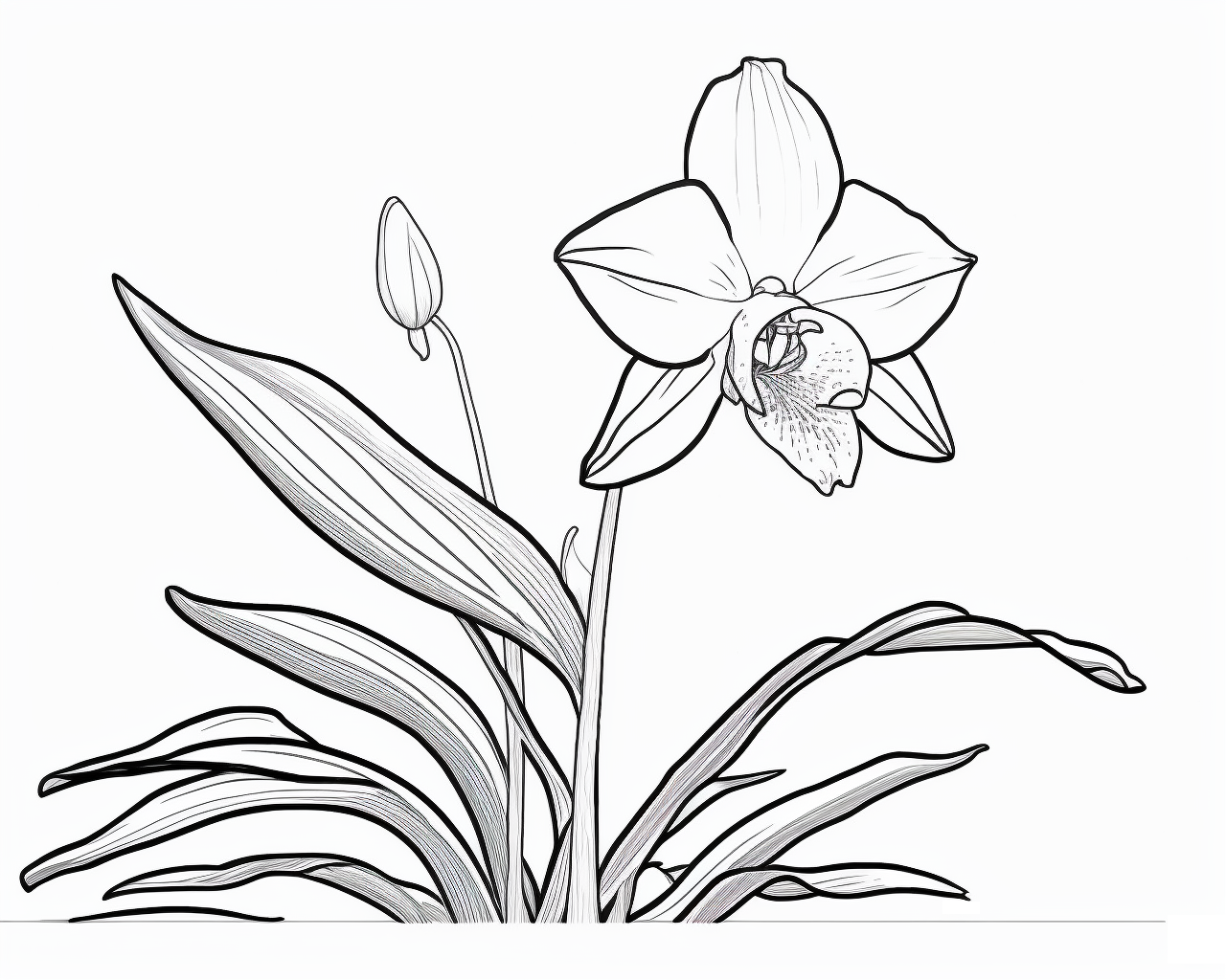 Orchidea bimbóval és hosszú levelekkel