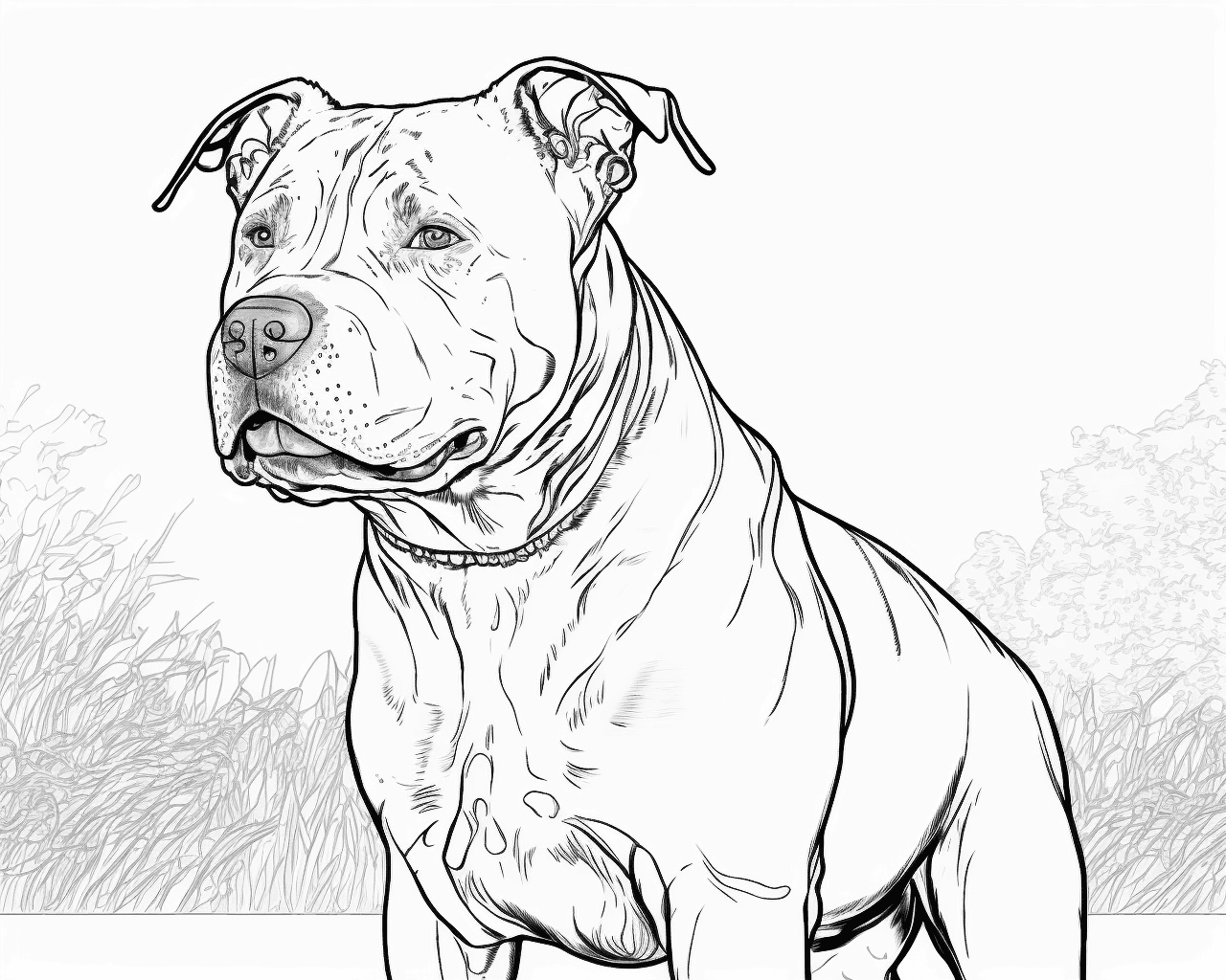 Izmos pitbull nyakörvvel a fűben