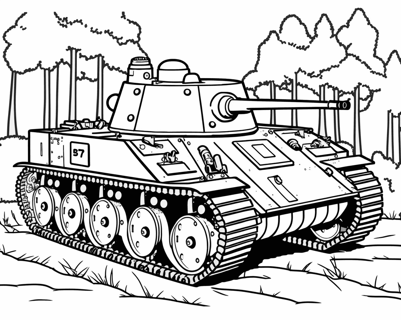 Számozott oldalú tank az erdőben