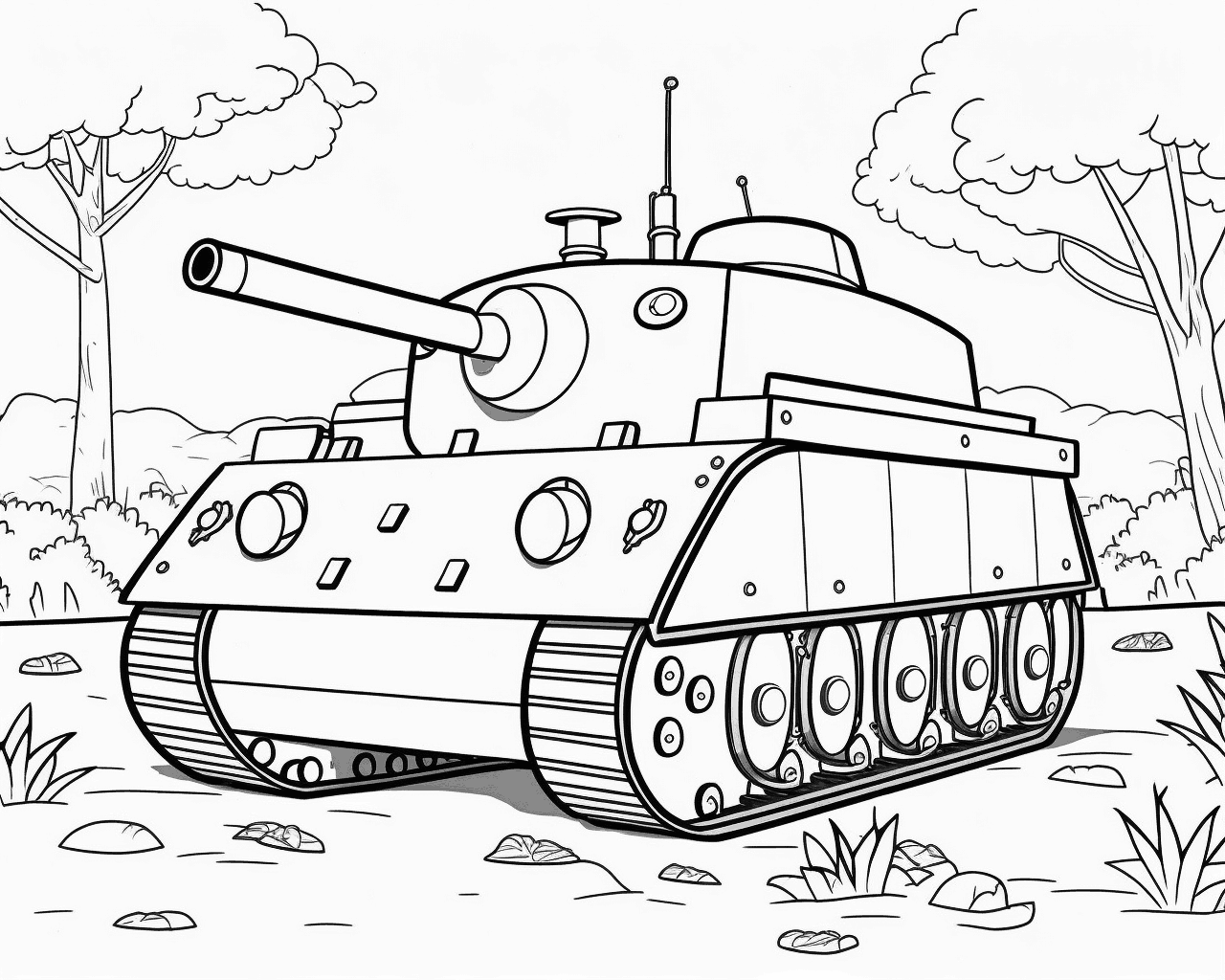 Antennás tank egy erdei tisztáson