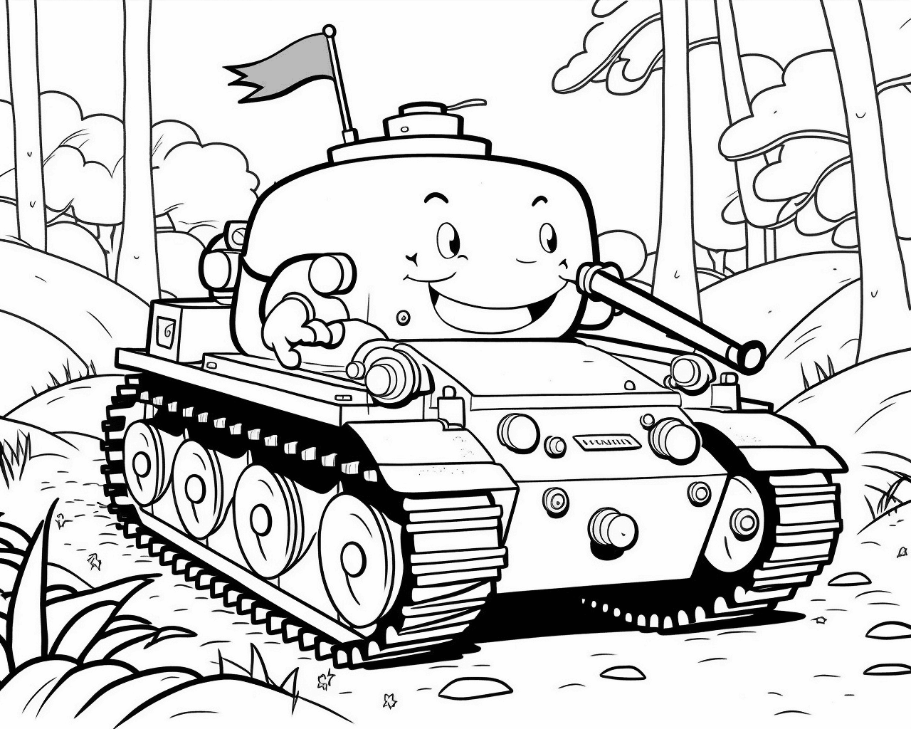 Vidám arcú tank zászlóval