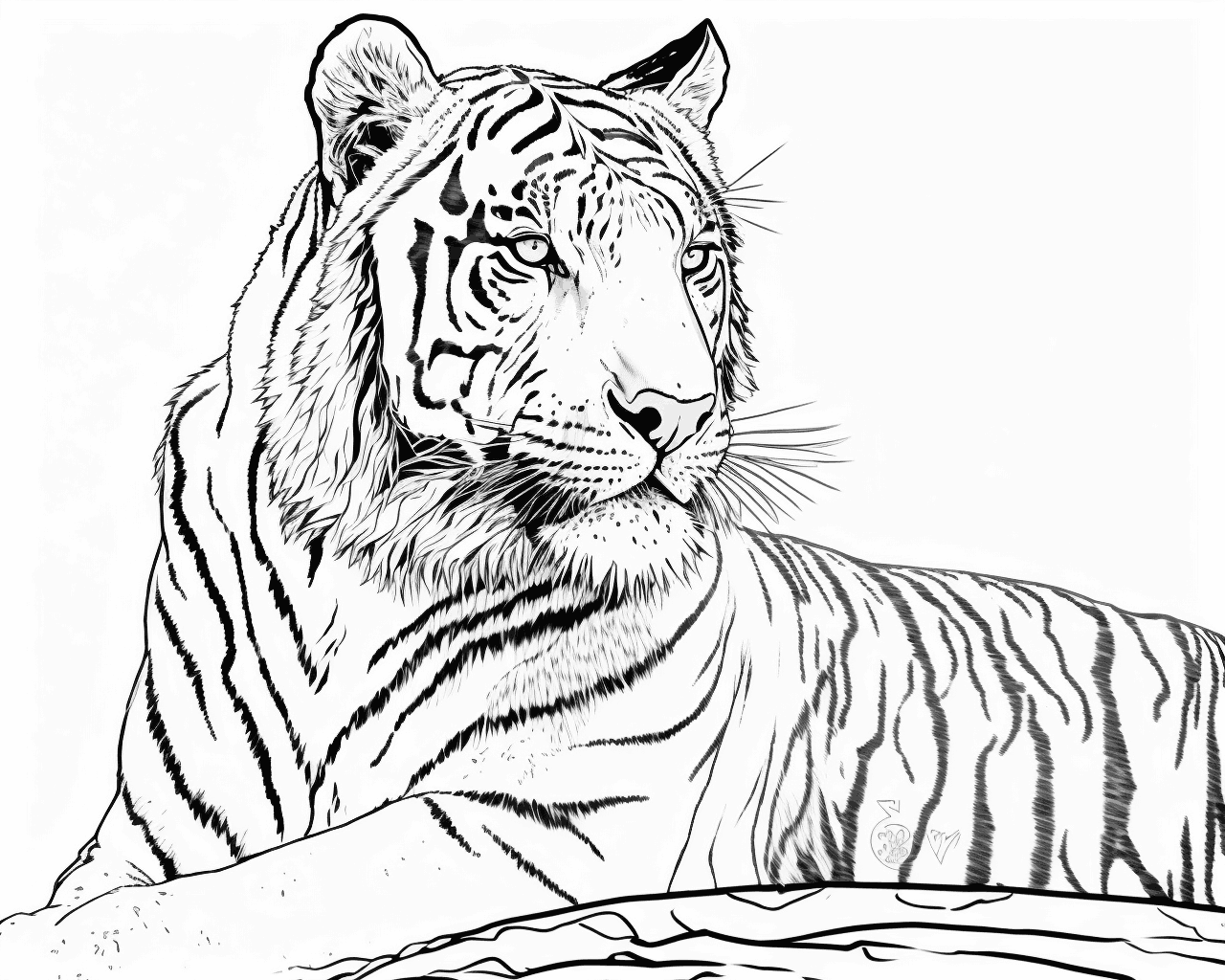 Fekvő tigris elfordított fejjel