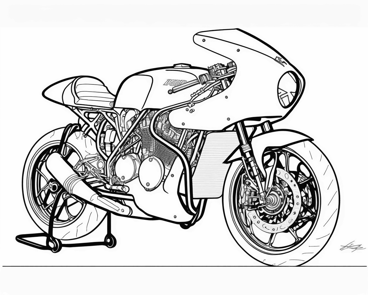Versenymotor burkolattal, állványon