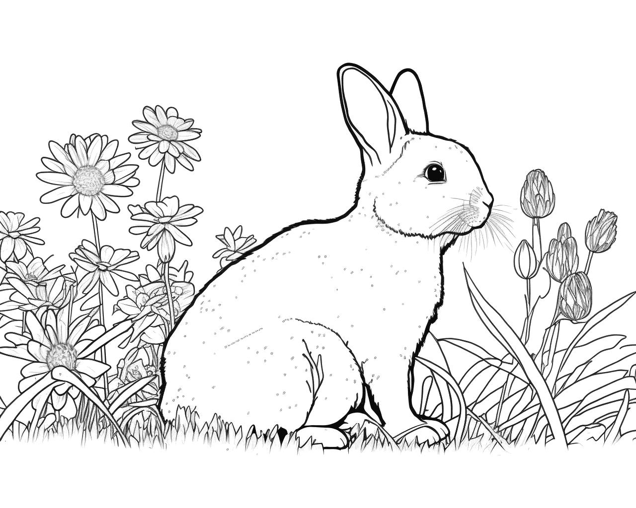 Nyúl margaréták és tulipánok között
