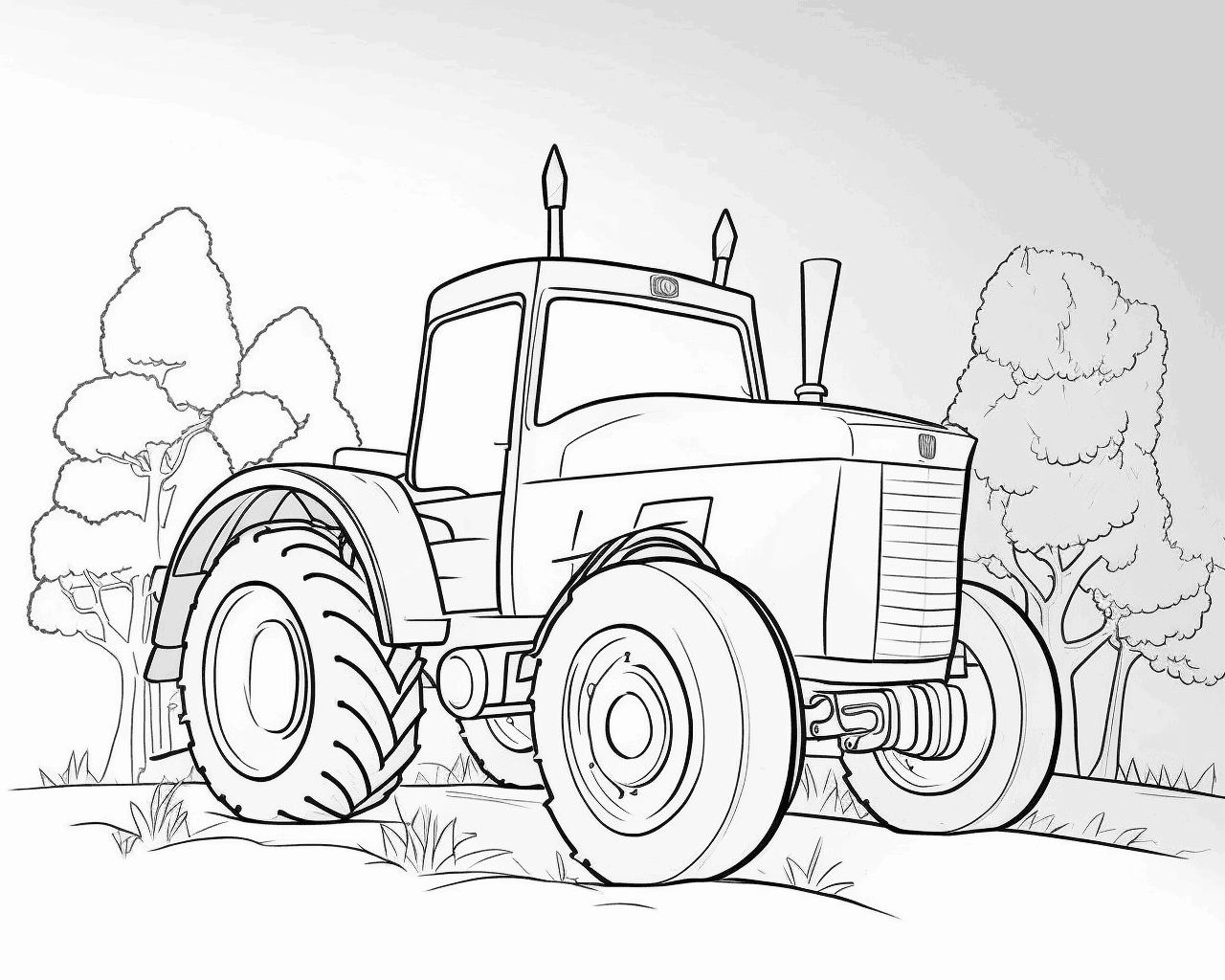 Fülkés traktor fák között