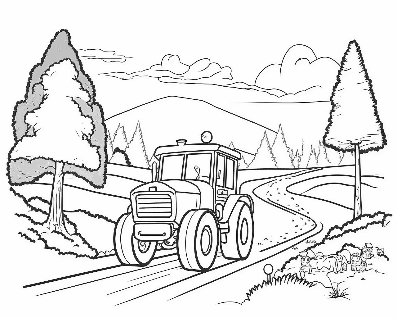 Traktor egy kanyargós úton