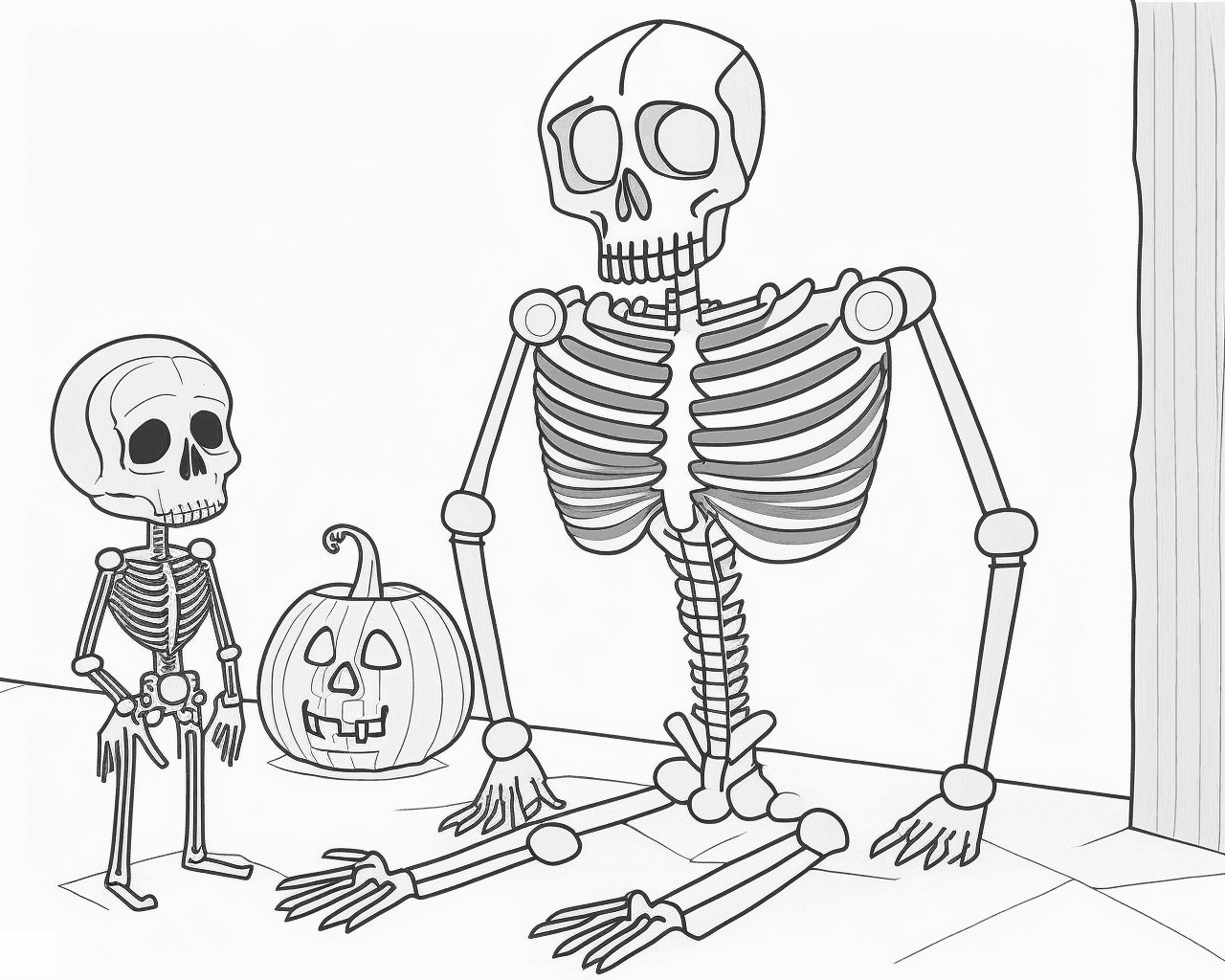 Két csontváz és egy halloweeni tök